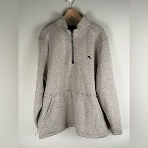 Tommy Bahama Fleece Lined Pullover Sweatshirt Tan Heathered XXL Kangaroo Pocket